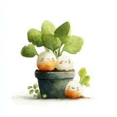 Cute Cartoon Turnips in a Pot