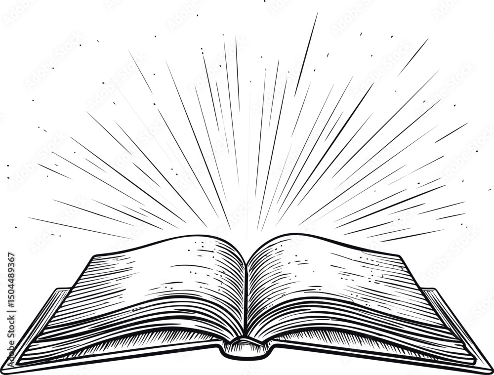 Aufkleber illustration of an open book with rays of light emanating from the pages. vector illustration