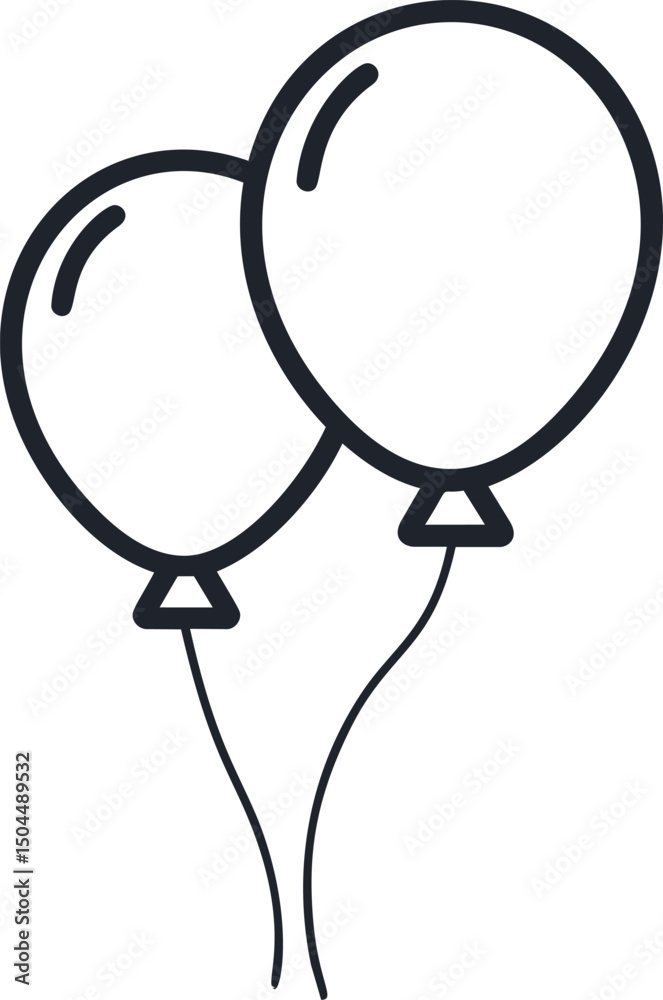 Poster Line drawing of two balloons with strings, minimalistic art. Vector illustration