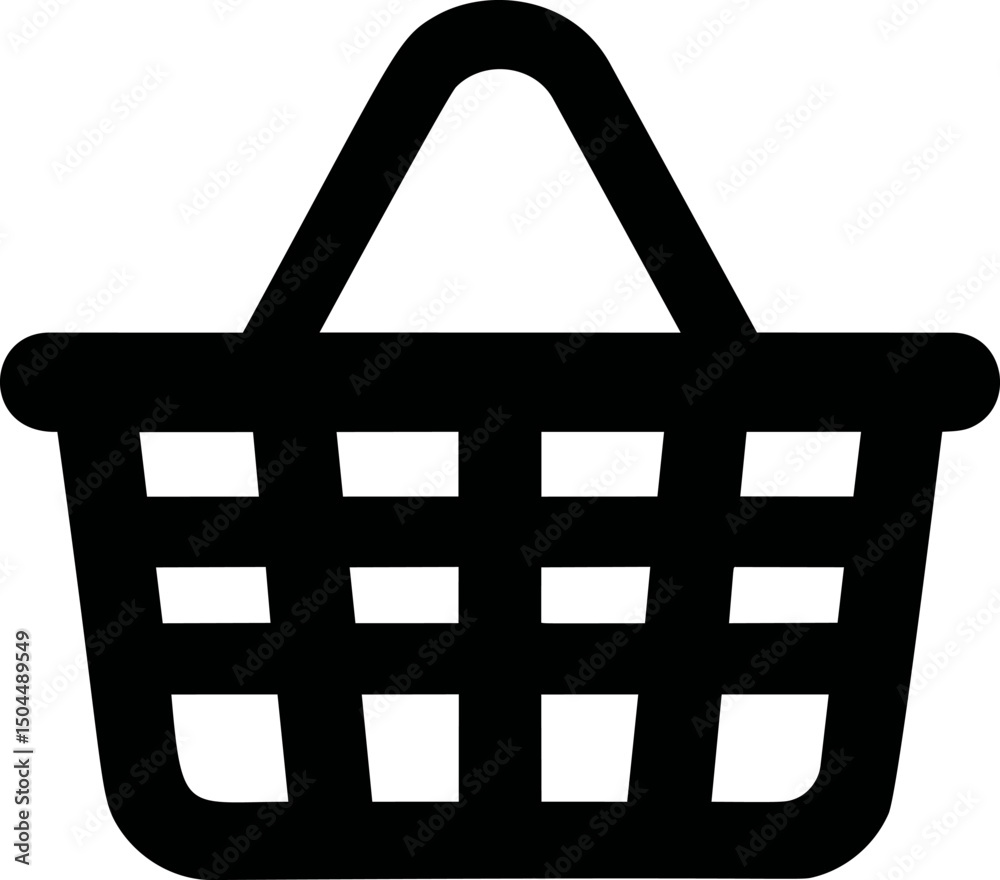 Poster simple black shopping basket icon with handle representing retail concept. vector illustration