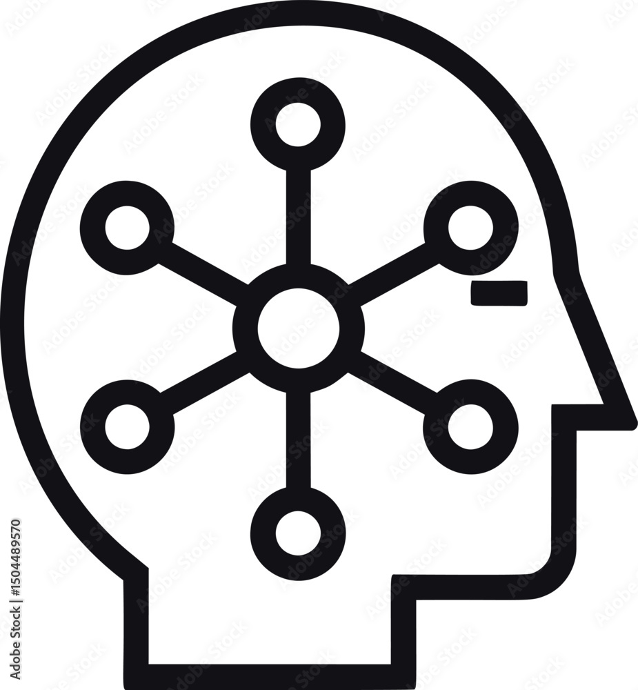 Poster Outline of a human head with network connections symbolizing artificial intelligence. Vector illustration
