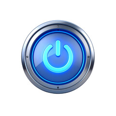 Shiny blue power button digital technology interface on transparent background