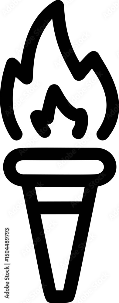 Poster black vector icon of a torch with flames in bold outline. vector illustration