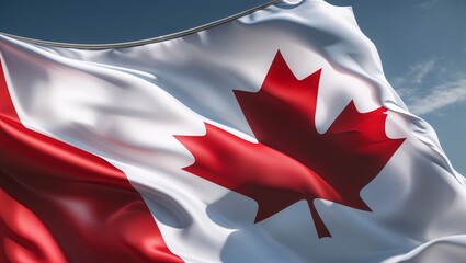 Waving Canadian Flag with Maple Leaf