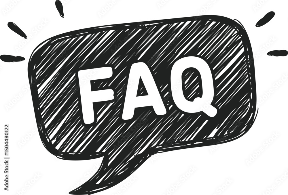Poster black and white sketch of faq text in a doodle speech bubble concept. vector illustration