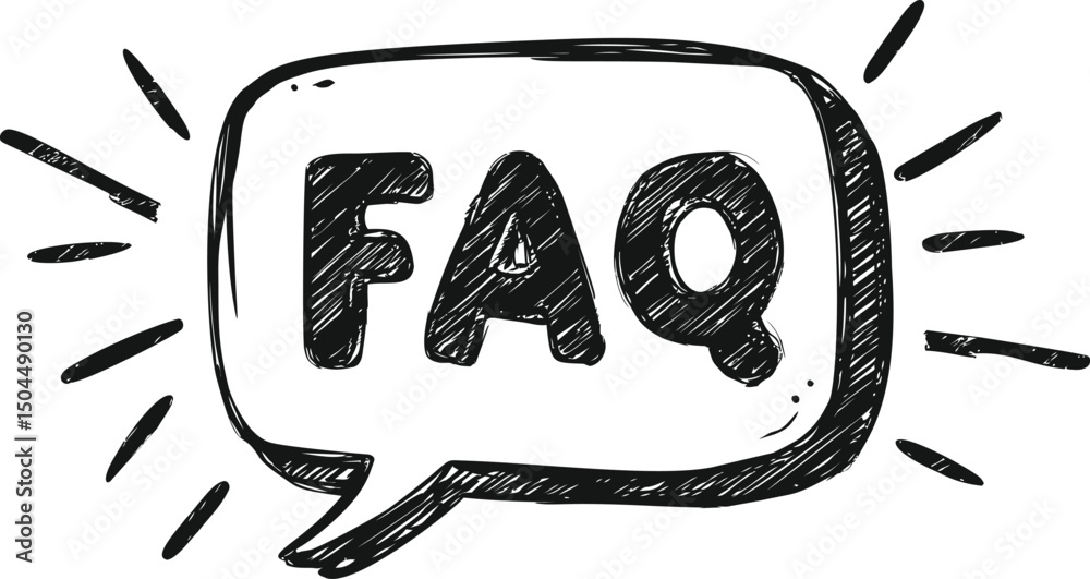 Poster hand-drawn faq text in comic speech bubble with sketchy style and black outlines. vector illustratio