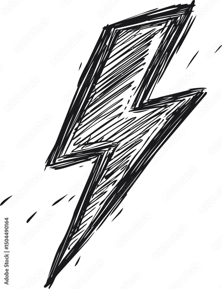 Poster black and white sketch of a lightning bolt with dynamic lines. vector illustration