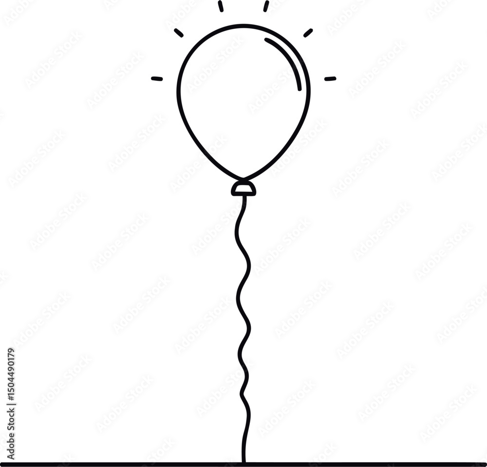 Aufkleber Black and white outline of a balloon with rays on a plain background. Vector illustration