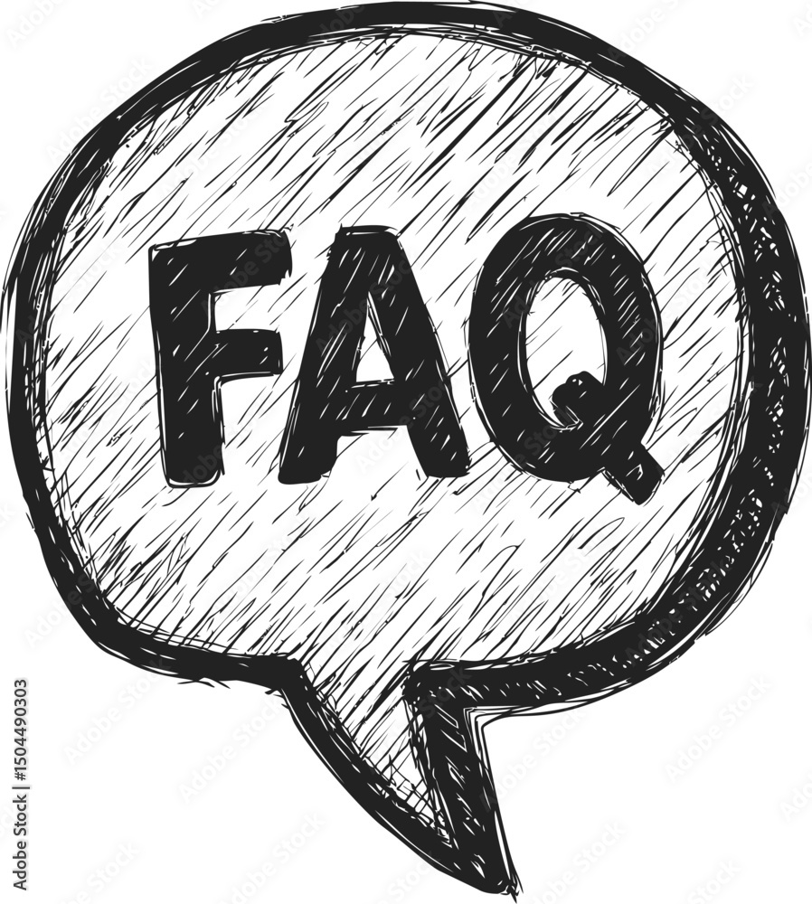 Poster sketch-style black faq text inside hand-drawn speech bubble illustration. vector illustration