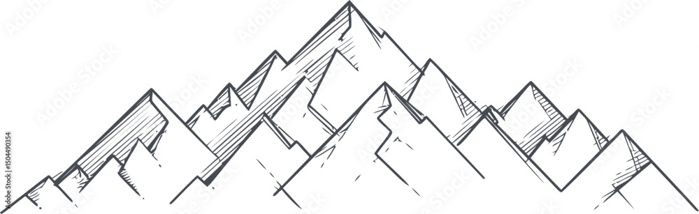 Poster Hand-drawn mountain range illustration with sketchy lines in monochrome style. Vector illustration