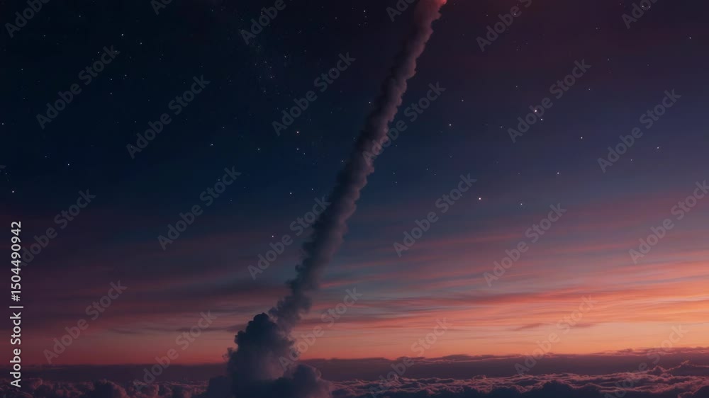 Poster a plane soaring through the clouds with a stream of smoke following behind, perfect for aviation or 