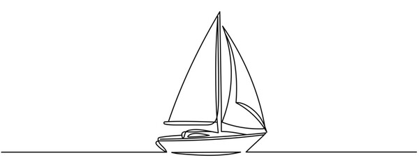 Continuous one line drawing of sailboat. Editable stroke Vector illustration