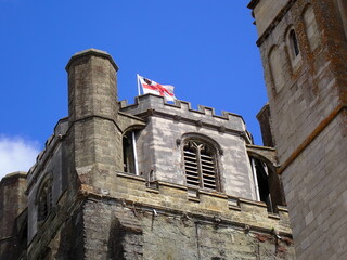 English flag flying by Chichester Cathedral