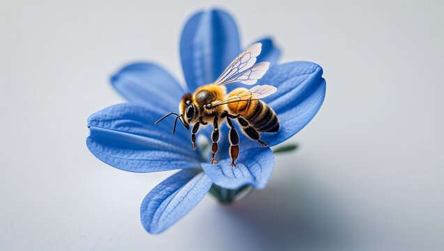 Honey Bee on Blue Flower, Macro