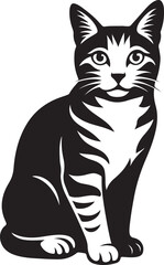 Sitting cat silhouette elegant design, Black and white pet cat in calm pose