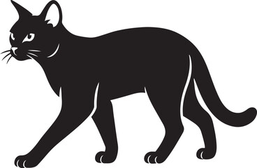 Walking cat silhouette clean style, Elegant feline motion in side view