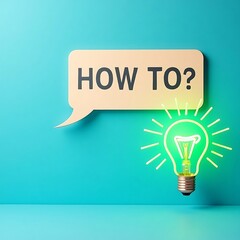 A lightbulb illuminates the concept of "How To?" within a speech bubble against a vibrant blue backdrop. Perfect for illustrating guidance.