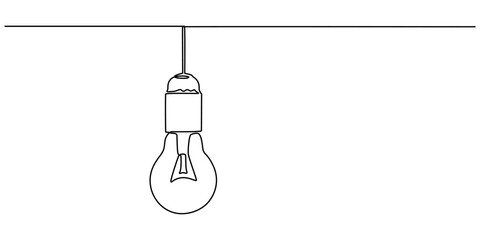 bulb with holder continuous one line drawing, Illustration of a lightbulb drawn with one line, light bulb holder close up in a white background, bulb with holder outline minimal style concept vector.