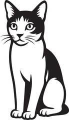 Sitting cat vector graphic illustration, Black and white feline resting pose