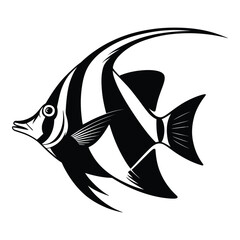 Obraz premium Moorish Idol Tropical Silhouette, Vector, Illustration, Icon, Logo, White Background.