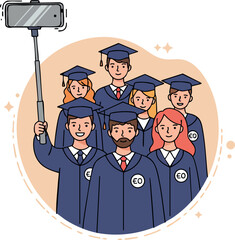 Obraz premium Group of Graduates Taking Selfie Wearing Caps and Gowns Celebration Moment 