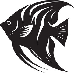 Obraz premium Angelfish Black Silhouette Vector, Tropical Aquarium Clipart & Elegant Marine Design