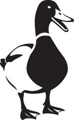 Happy duck black and white silhouette, Cheerful duck illustration in clean style