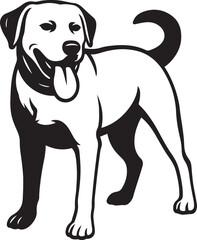 Happy Labrador retriever black and white, Smiling dog illustration friendly pose