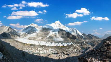View of Mount Everest base camp with a lot of tents