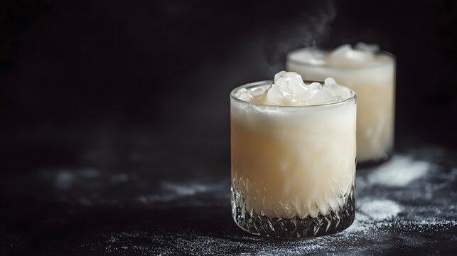Creamy Cocktail in Glass with Frost and Smoke Effect on Dark Background