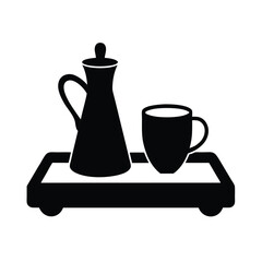 Coffee on wooden tray vector silhouette