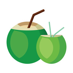 Two Green Coconut and straw iIlustration Art Work