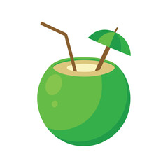 Green Coconut and straw iIlustration Art Work