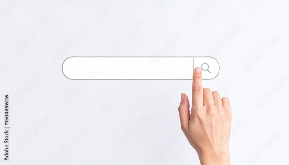 Fototapete hand hovering over a blank search bar on a white background ready for text entry or online searching