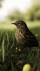Fototapeta premium Realistic Photo of Meadow Pipit in Irish Grassland