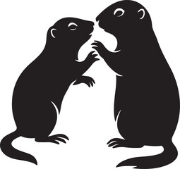 Prairie dogs close together silhouette, Two prairie dog figures black and white