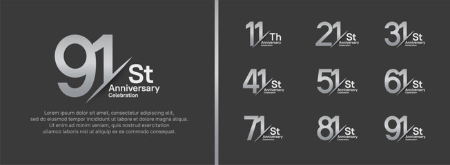 set of anniversary logo style with slash. vector design silver color for celebration