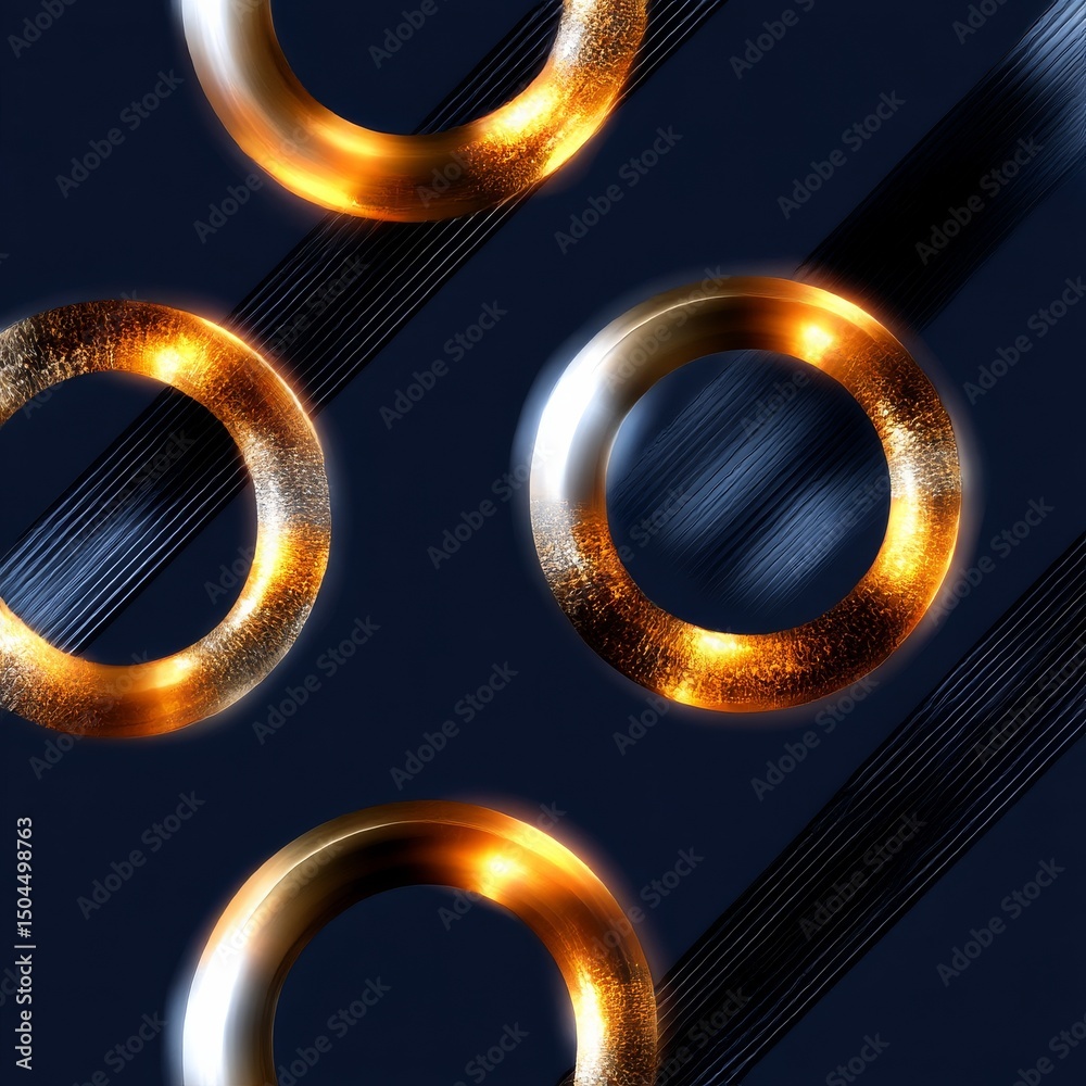 Aufkleber abstract golden rings on dark blue: a luxurious 3d rendering with metallic lines for modern design