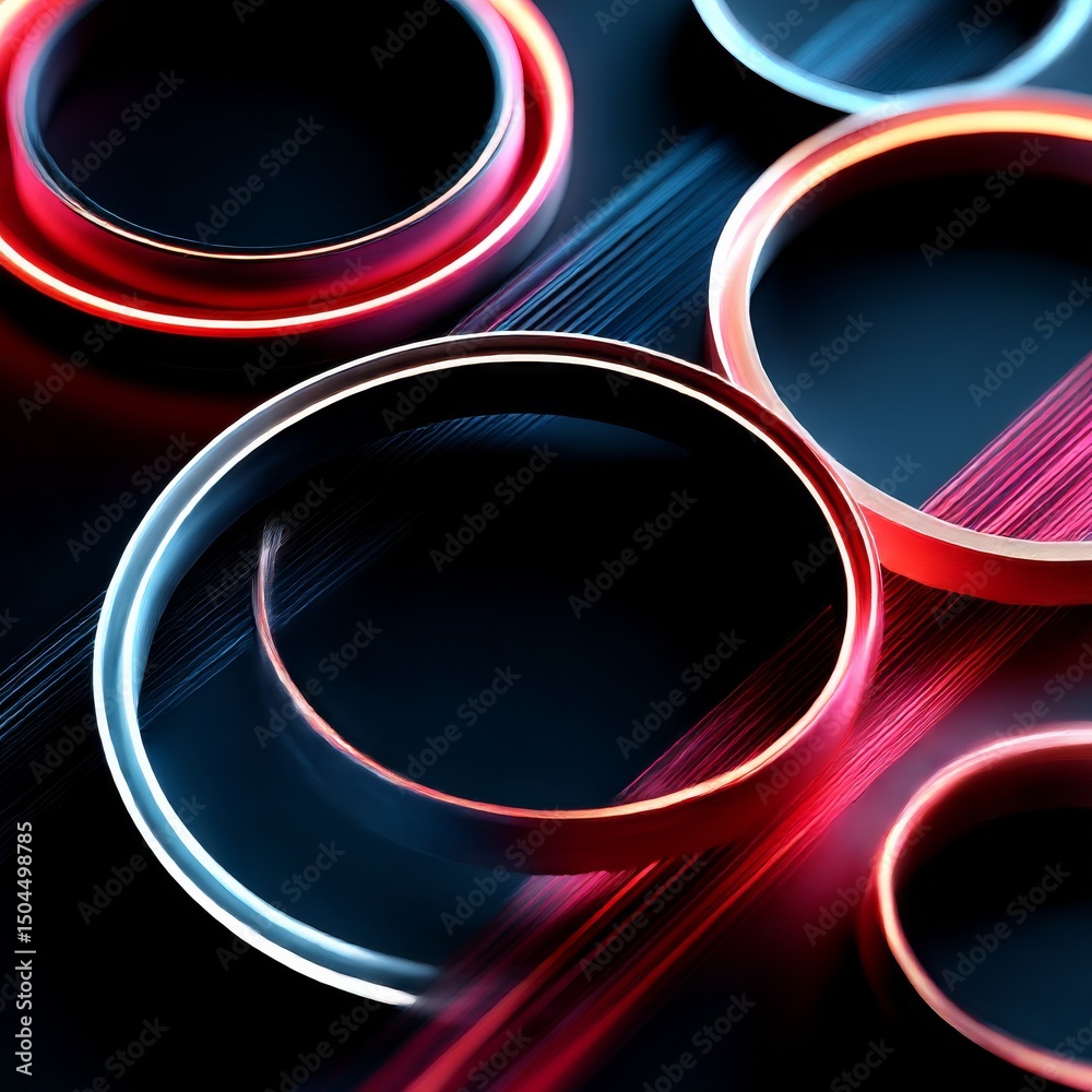 Leinwandbilder abstract neon circles and lines in dynamic motion: a futuristic and technological design