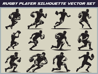 Rugby player silhouette vector set design 