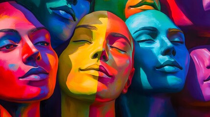 Fototapeta premium Vibrant Scene with Colorful Faces
