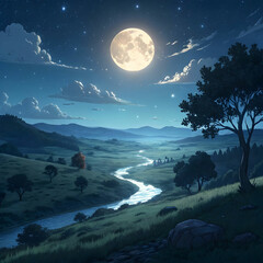 anime moon landscape