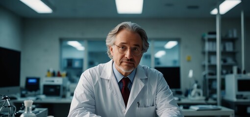 In a busy lab, a sharp-minded scientist commands attention in his white coat.

