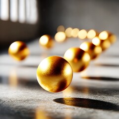 Obraz premium Golden Spheres in Gradient Light: A Study in Metallic Texture and Depth of Field in an Elegant Composition.