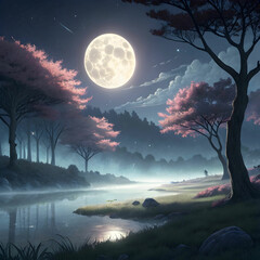 anime moon landscape