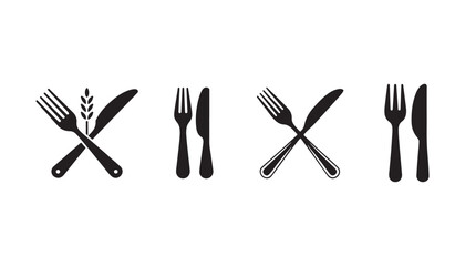 Simple Black and White Cutlery Icons with Wheat Design