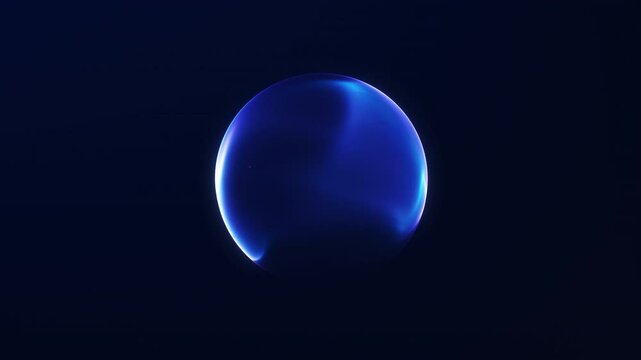 Minimal elegant blue glowing energy sphere with soft plasma light and fluid swirl. Luxury sci-fi orb loop for business, branding and digital tech visuals. 4K 60 fps seamless design.