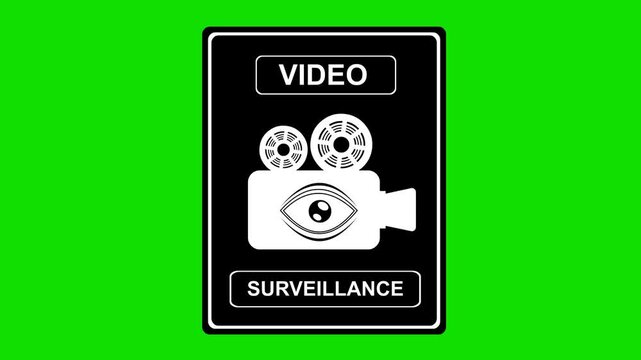 animation black and white icon video surveillance poster concept, on a green chroma key background