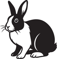 Rabbit black white silhouette pose, Calm bunny figure minimal design