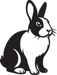 Rabbit vector clean black and white, Bunny flat design silhouette style
